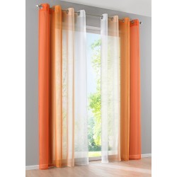 4 Размера, Комплект от 2 бр. Омбре ефирни пердета с коланчета „Модена“ - 245х140 см. с вертикално приливане от Бяло към Оранжево, код-10000183-012