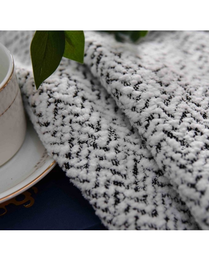 Завеса „МОНТАНА“ от шенил с букле структура, Бяло-черно, ВxШ 245x140 см. за Релса и Тръбен Корниз, Лукс за Вашия Дом код-2023330