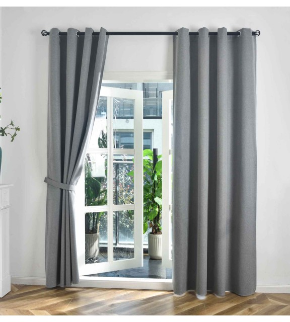 Комплект 2бр. 100% Блекаут завеси с Халки  »München Dark« с Коланчета, 3 размера, Пълно Затъмняване, десен „Рибена кост“, Цвят Сив код-202410-2-004