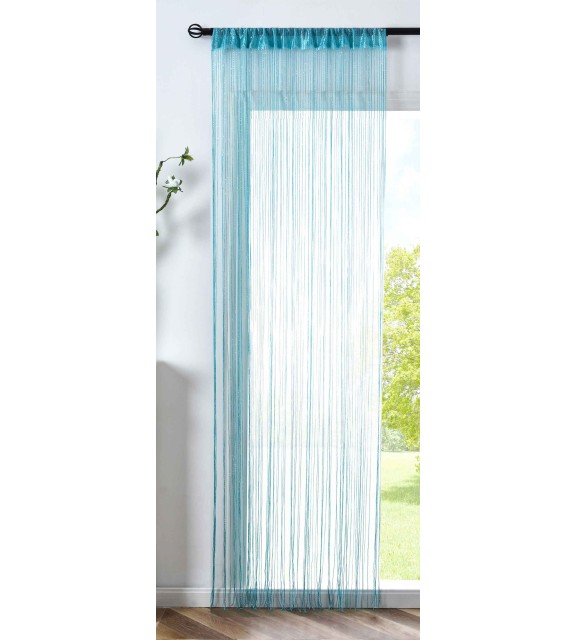 Блестящо перде на ресни-конци цвят Тюркоаз Шанхай« с тунел за корниз, 230х100см. втъкана лурекс сребриста нишка код-20305-021