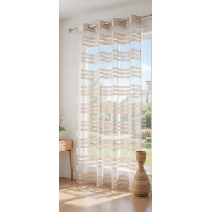 Перде Органза на райета 243x140 см, с халки за тръбен корниз, цвят Бял-Бежов код-89133