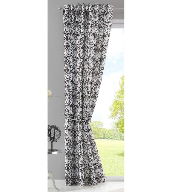 Готова полупрозрачна завеса стил БАРОК цвят Черно и Бяло за Релса и Тръбен Корниз 245х140 код-20200 61173153-61173137