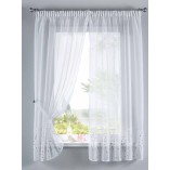 Комплект 2 къси пердета 150х90 и 2 коланчета, бродерия Зелени точки и вълни, за релса и тръбен корниз код-112232